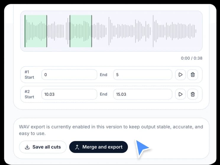 Schnitte exportieren oder zusammenführen