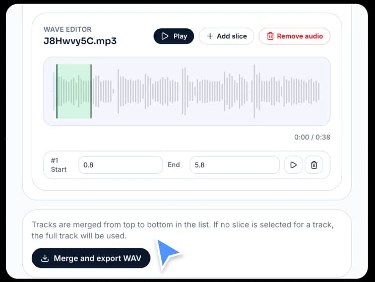 Zusammenführen und Exportieren einer WAV-Datei